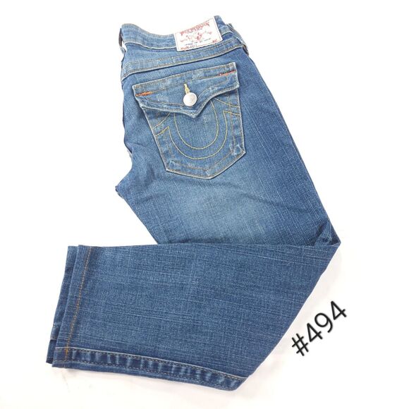 True Religion World Tour Becky Zip Denim Medium Wash Jeans Womens Size 27 Blue - Picture 1 of 9